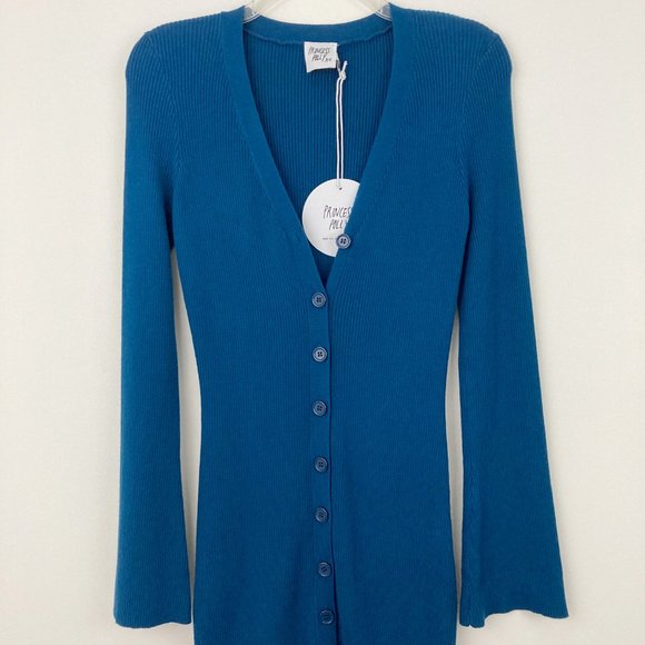 NWT Princess Polly Isadora Mini Dress Navy Blue Size L/XL Long Sleeve Ribbed - Picture 4 of 9